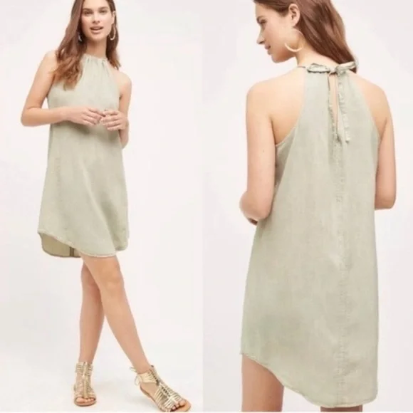 cloth & stone | Dresses | Cloth Stone Anthropologie High Tide Halter Tunic  Safari Green Dress Size M | Poshmark